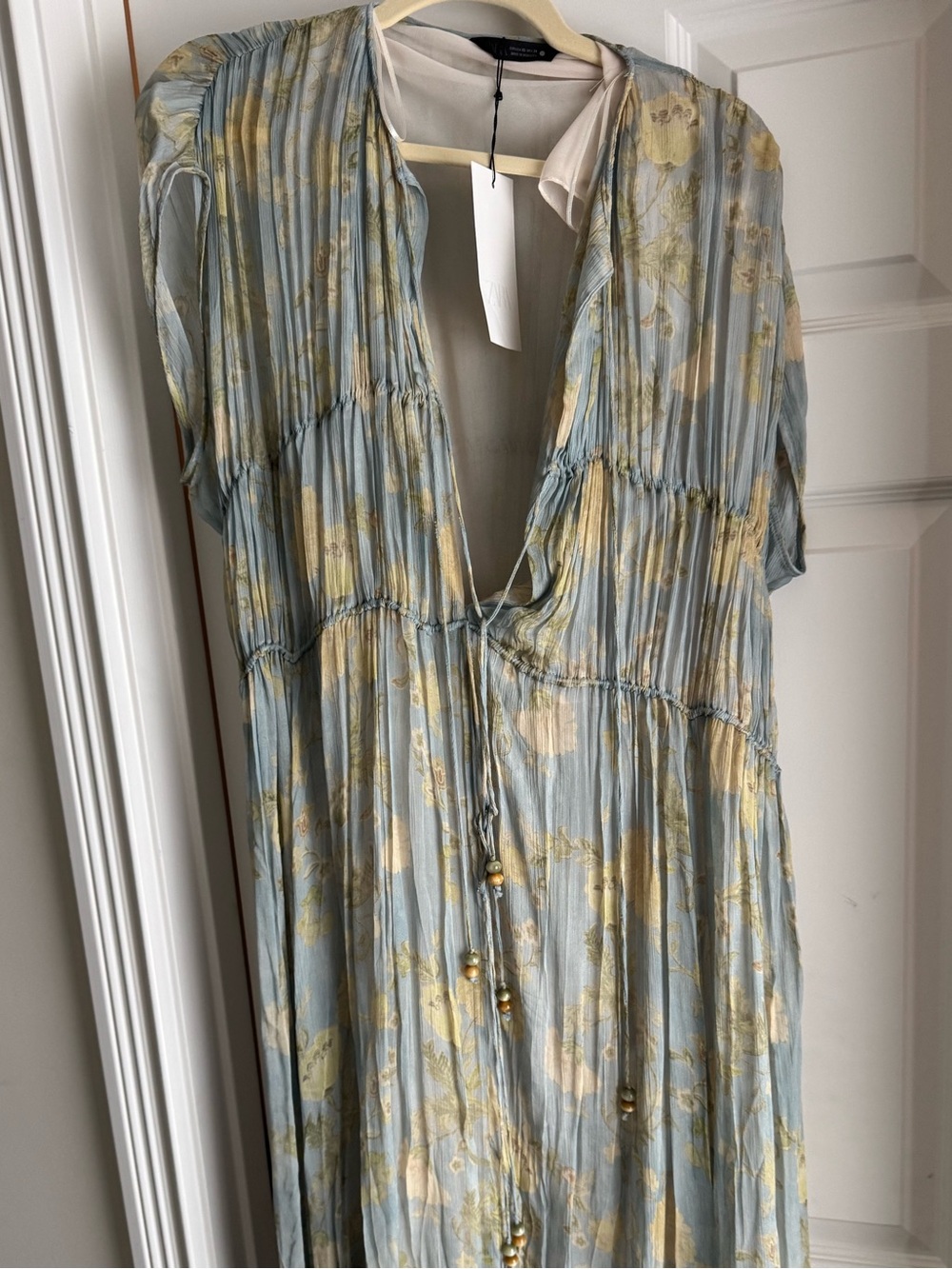 Zara Pale Blue Floral Pleated Midi Dress